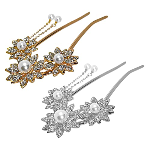 KAILIKETIY 2stücke Blumen-haarstäbchen Retro Haarschmuck Mit Perlen Und Quasten Für Hochzeiten Und Partys Haaraccessoires Für Damen Gold Und Silber von KAILIKETIY