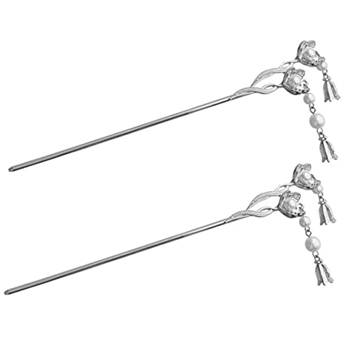 KAILIKETIY 2stücke Haarstaben Blumen Perlen Chinesischen Stil Haarspange Für Frauen Mädchen Haarschmuck Accessoires Mit Perlenblumendekoration von KAILIKETIY