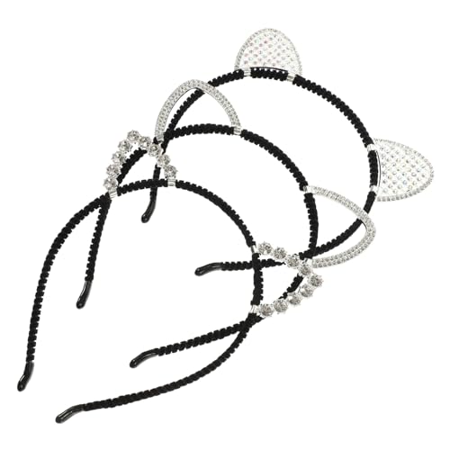 KAILIKETIY 3 Stück Katzenohren Haarreif mit Funkelnden Strasssteinen Modisches Stirnband aus Legierung und Lint Langlebig und Formbeständig Stilvolles Halloween accessoire für Damen und von KAILIKETIY