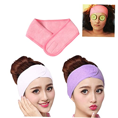 KAILIKETIY 3stücke Gesichtsstirnband Aus Baumwolle Stretch-handtuch Mit Klebeband Farben Weiß Rosa Für Spa Make-up Duschen Lang Breit Verstellbar von KAILIKETIY