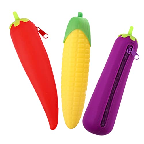 KAILIKETIY 3stücke Teiliges Kreativer Silikon-stifttaschen Gemüseform Aubergine Mais Karotte Praktische Federmäppchen Für Schule Büro Und Freizeit Leichte Und Tragbare Stifteaufbewahrung von KAILIKETIY