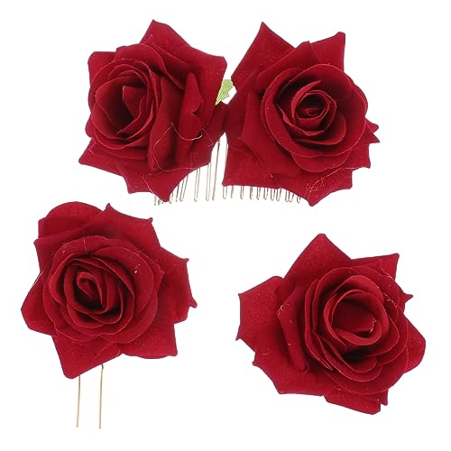 KAILIKETIY 3stücke Teiliges Rosenblumen Haarschmuck Haarspange U-förmige Haarnadeln Und Haarkamm Für Frauen Und Mädchen Attraktive Haardekoration Für Partys Und Hochzeiten von KAILIKETIY
