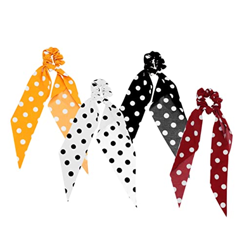 KAILIKETIY 4 Stück Elastische Haargummis mit Punkten Lange Schleifen Haarbänder für Damen Weiche Haarkordeln Stylische Ponytail Halter Geeignet für Alltag und Partys Zufällige Farbe von KAILIKETIY