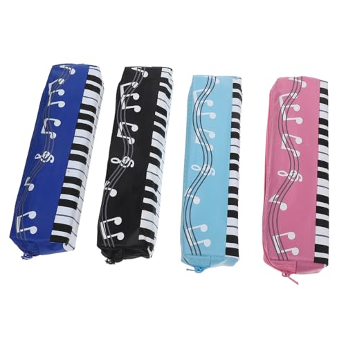 KAILIKETIY 4stücke Teiliges Federmäppchen Mit Musiknoten-Design Für Mädchen Robuste Stiftetasche Für Schüler Schwarz Blau Hellblau Und Rosa Praktisch Und Dekorativ Für Schule Und von KAILIKETIY