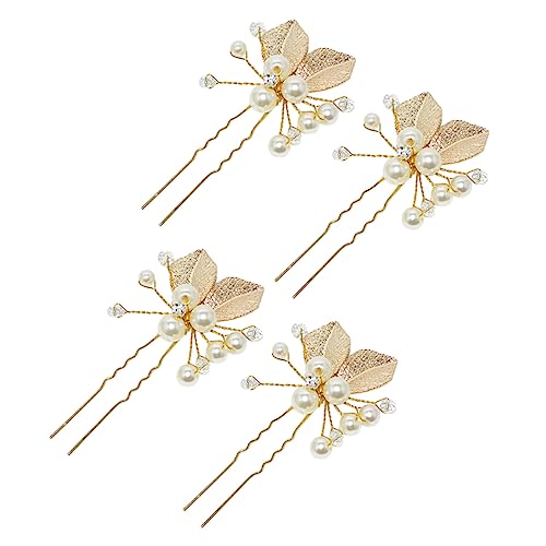 KAILIKETIY 4stücke U-förmige Haarnadeln Mit Perlen-intarsien Legierung Haarstäbchen Für Damen Hochsteckfrisur Gold von KAILIKETIY