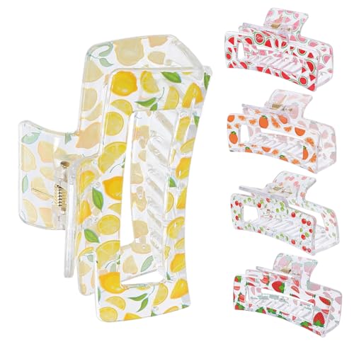 KAILIKETIY 5 Stück Obst Muster Haarklammer für Mädchen Große Haarspange Starke Greifkraft Transparent Geeignet für Dickes und von KAILIKETIY