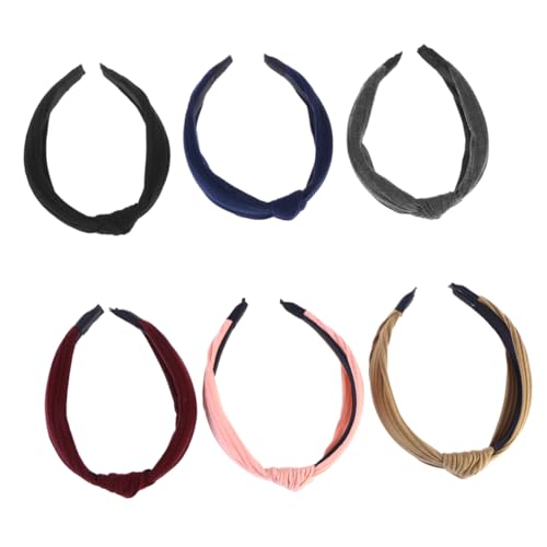 KAILIKETIY 6 Stck Teiliges Stoff Stirnband Damen Knot Turban Haarband Modisch Breit Haarschmuck Große Schleife Gepunktetes Design Komfortabel für Alltag Weinrot Dunkelgrau Khaki Schwarz von KAILIKETIY