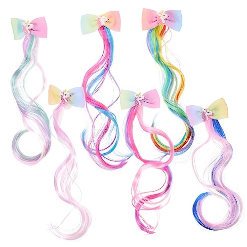 KAILIKETIY 6 Stück Farbige Haarverlängerungen für Kinder mit Schleifen Clips Haaraccessoires für Mädchen für Partys und Festivals von KAILIKETIY