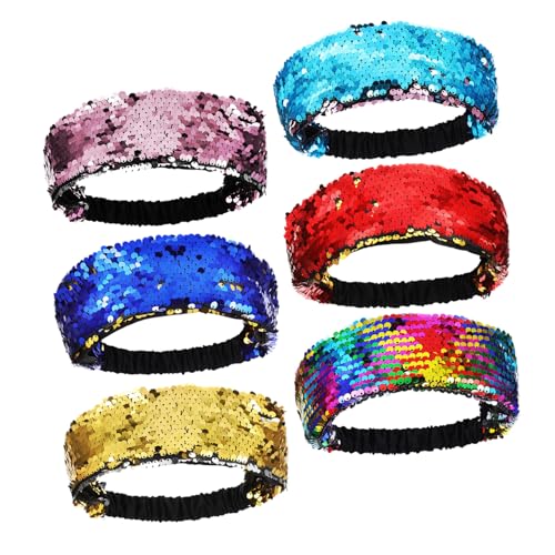 KAILIKETIY 6stücke Pailletten-stirnband Für Damen Glitzernd Elastisch Dehnbar Wendbar Modische Haar-kopfbedeckung Für Mädchen Party-accessoire von KAILIKETIY