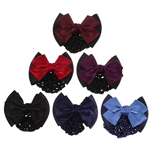 KAILIKETIY 6Stücke Teiliges Bogen Haar Snood Elastische Haarklammern mit Netzdesign für Damen Professioneller Haarschmuck Rot Blau Schwarz Weinrot Dunkelpurpur Hellblau von KAILIKETIY