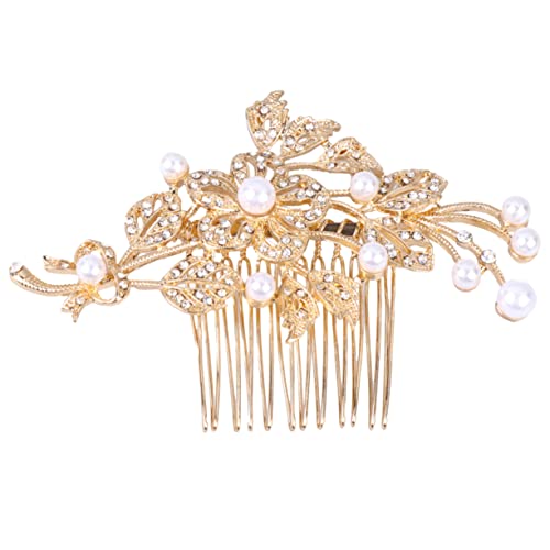 KAILIKETIY Braut Haarschmuck mit Perlen und Strass Blumen Haarkamm Accessoire für Hochzeiten Goldene Haarspange für Damen für Besondere Anlässe von KAILIKETIY