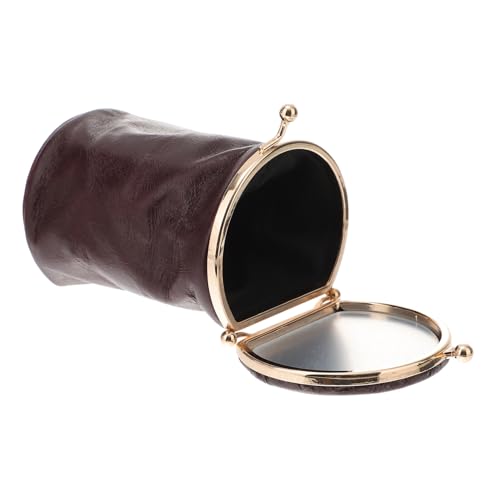 KAILIKETIY Mini Kosmetiktasche Leder mit Spiegel Retro Tragbare Make Up Tasche für Lippenstift und Kosmetik Kleine Schminktasche für Damen für Alltag Schule und Reisen Farbe Weinrot von KAILIKETIY