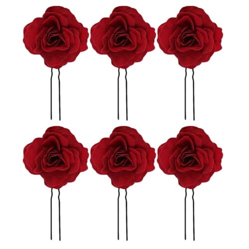 KAILIKETIY Rose Blume Haarstab Damen Haarspangen Braut Haarschmuck Set Für Hochzeit Rotes Design von KAILIKETIY