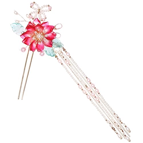 KAILIKETIY Rotem Haarschmuck Für Frauen Vintage Haarnadeln Mit Blumen Und Fransen Chinesische Haarstäbchen Für Hochsteckfrisuren Robust Und Stilvoll Für Verschiedene Haarstile von KAILIKETIY