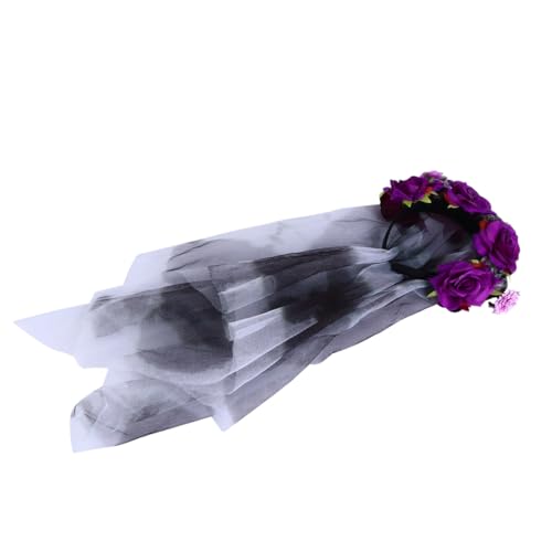 KAILIKETIY Totenkopf Blumen Haarreif Teufelsschädel Stirnbänder Gothic Rosen Blumen Haarband Halloween Cosplay Stirnbänder Kostümparty von KAILIKETIY