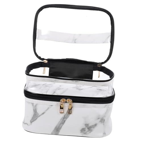 KAILIKETIY Transparente Doppellagige Kosmetiktasche mit Reißverschluss und Tragegriff PVC Kulturbeutel für Frauen als Reise Organizer für Make up Toilettenartikel und Kosmetik Weißer von KAILIKETIY