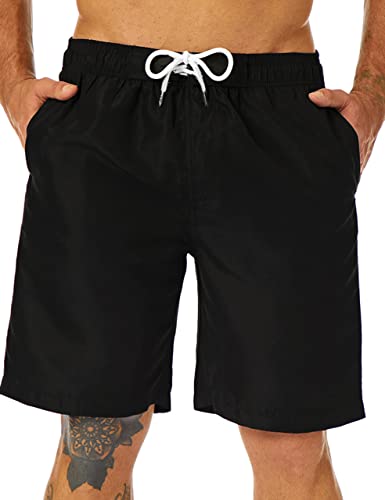 KAILUA SURF Herren-Badehose, lang, schnell trocknend, Herren-Boardshorts, 22,9 cm Schrittlänge, Herren-Badeanzüge mit Netzfutter, Schwarz, L von KAILUA SURF