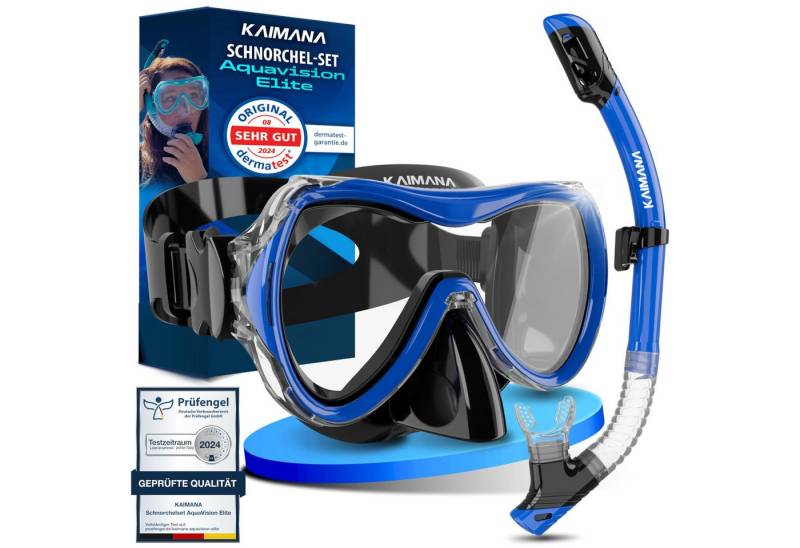 KAIMANA Tauchermaske AquaVision Elite Schnorchelset für Erwachsene inkl. Tragetasche, (Bequeme Taucherbrille Erwachsene, Alternative zur Schnorchelmaske), Taucherbrille mit Stoffband/Silikonstrap von KAIMANA