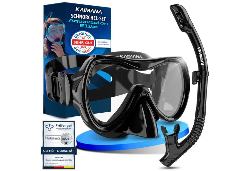 KAIMANA Tauchermaske AquaVision Elite Schnorchelset für Erwachsene inkl. Tragetasche, (Bequeme Taucherbrille Erwachsene, Alternative zur Schnorchelmaske), Taucherbrille mit Stoffband/Silikonstrap von KAIMANA