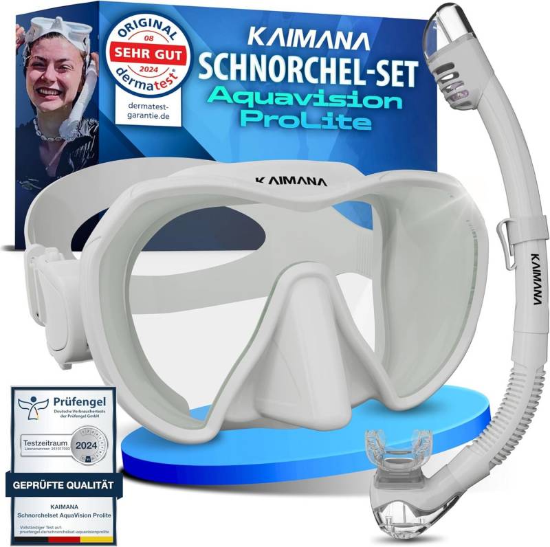 KAIMANA Tauchermaske AquaVision Prolite Schnorchelset für Erwachsene inkl. Tragetasche, (Bequeme Taucherbrille Erwachsene, Alternative zur Schnorchelmaske), Taucherbrille mit Stoffband/Silikonstrap von KAIMANA