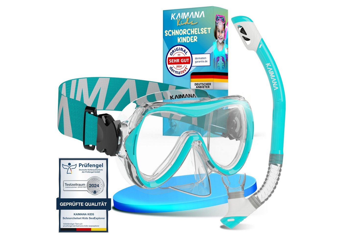 KAIMANA Tauchermaske SeaExplorer Schnorchelset Kinder inkl. Tragetasche, (Taucherbrille mit Schnorchel, Taucherbrille Kinder), Taucherbrille mit Stoffband/Silikonband von KAIMANA