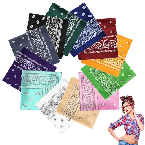 KAIOWPEIC 12 Pack Bandana Kopftuch Unisex, Mischfarben Set Paisley Bandana Tuch Damen und Herren Halstuch Nickitücher Armtuch Haar Schal Pet Hals Vierecktuch von KAIOWPEIC