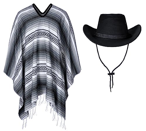KAIPUTE Western Cowboy Kostüm Herren Umhang Hut für Erwachsene Halloween Party Cosplay, Schwarz, Einheitsgröße KAIPUTE Western Cowboy Kostüm Herren Umhang Hut für Erwachsene Halloween Party Cosplay, Schwarz, Einheitsgröße von KAIPUTE
