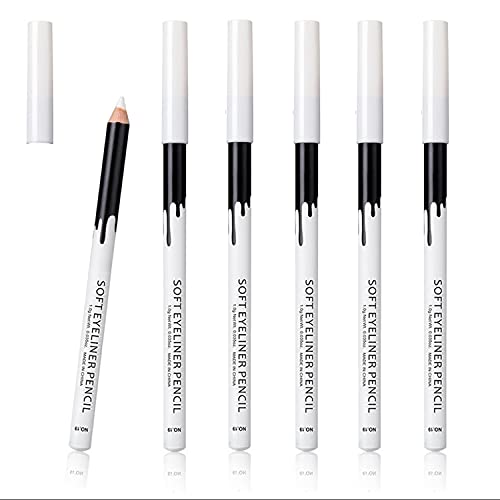6 weiße Eyeliner-Bleistifte für professionelle Verwendung als Textmarker, weich, wasserdicht, lang anhaltender Lidschatten, Lidschatten, Lidschatten-Stift, Lippenlinien-Stift, Augenlid-Pad von KAIQIKAIXI