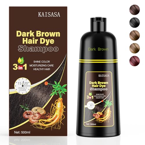 KAISASA Schwarzes Haarfärbe-Shampoo, 3-in-1, Haarfarb-Shampoo für Damen und Herren, natürliche schwarze Haarfarbe zum Abdecken von grauem Haar (Dunkelbraun) von KAISASA
