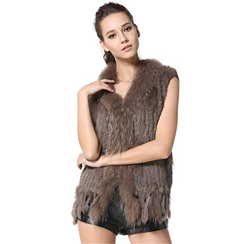 KAISHIN Mode Echt Gestrickte Kaninchenfellwesten für Frauen Allgleiches Beiläufig Waschbär Pelzkragen Westen Khaki EU 34 Größe KAISHIN Mode Echt Gestrickte Kaninchenfellwesten für Frauen Allgleiches Beiläufig Waschbär Pelzkragen Westen Khaki EU 34 Größe von KAISHIN
