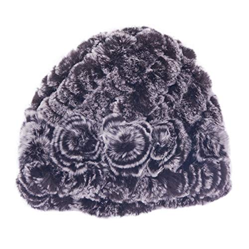 KAISHIN Winter Kaninchenfell H¨¹te Strickm¨¹TZE f¨¹r Damen Blumen M¨¹tzen mit Strickfutter Kaffee von KAISHIN