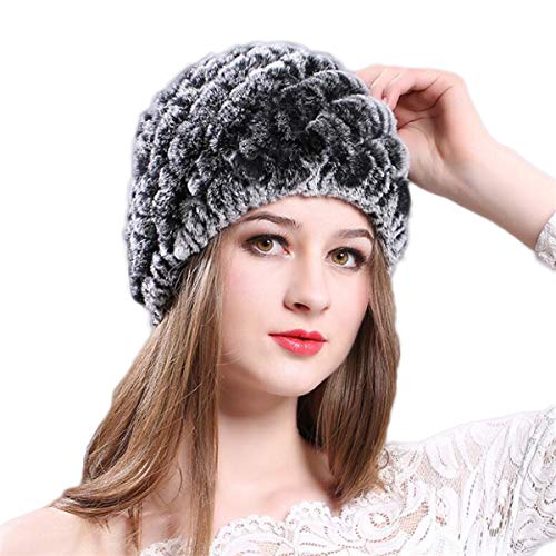 KAISHIN Winter M¨¹tzen f¨¹r Frauen Strick Rex Kaninchen Pelz M¨¹tzen M?dchen Bunte gestreifte H¨¹te Grau von KAISHIN