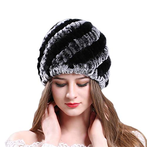 KAISHIN Winter M¨¹tzen f¨¹r Frauen Strick Rex Kaninchen Pelz M¨¹tzen M?dchen Bunte gestreifte H¨¹te Schwarzgrau von KAISHIN