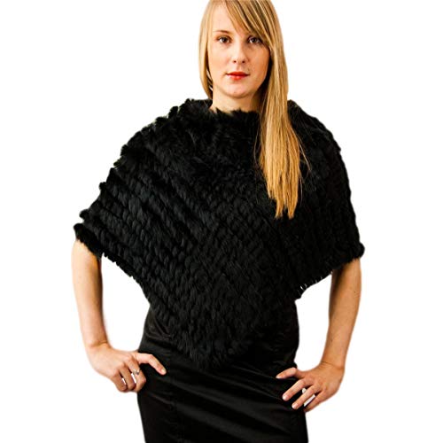 KAISHIN gestrickte echte Pelz-Schals f¨¹r Frauen beil?ufige bunte Ponchos-Damen-Kaninchen-Pelz-Stolen Schwarz von KAISHIN
