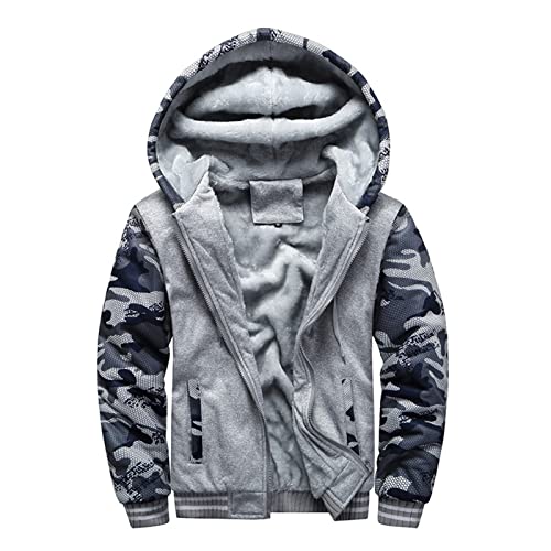 KAISUN Herren Kapuzenpullover mit Reißverschluss Langarm Winter Hoodies Verdickte Fleece Kapuzenjacke Warme Sweatshirt (Color : Camouflage-2, Size : L) von KAISUN