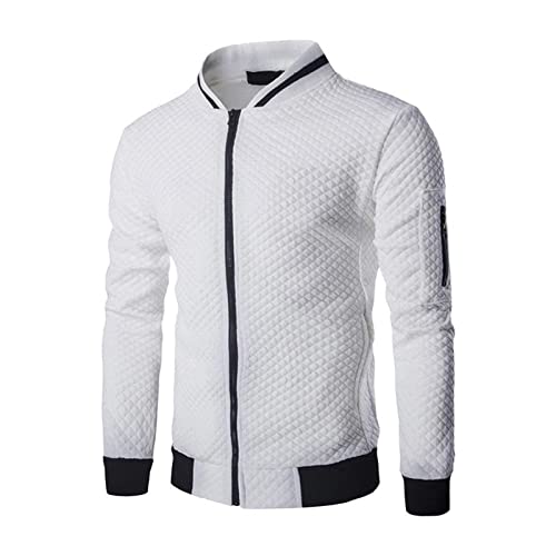 KAISUN Herren Pullover Full-Zip Stehkragen Sweatshirt Langarm Herbst und Winter Einfarbiger Sweatjacke Bequeme Passform (Color : White, Size : S) von KAISUN