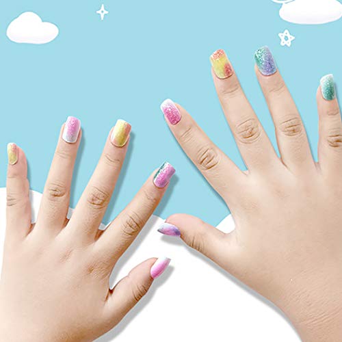 Coffin False Nails Kids Short Fake Nails Children Colorful Acrylic Stick on Nails Glitter Full Cover False Nail Tips 24pcs for Girls(24 Count (Pack of 1)) von KAIWON