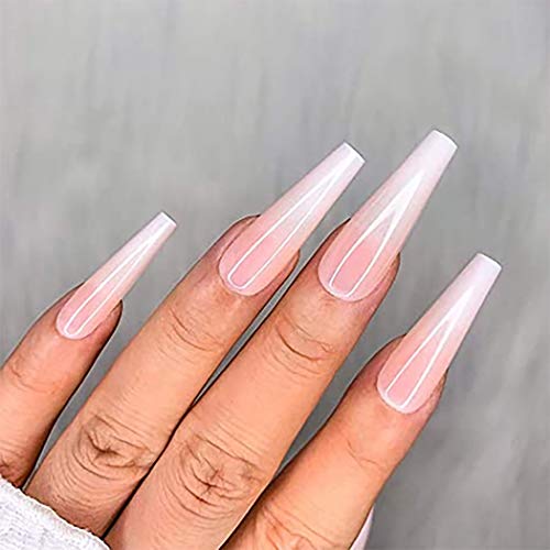 Coffin False Nails Long Fake Nails Ballerina Acrylic Press on Nails Gradient Stick on Nails 24pcs for Women and Girls von KAIWON