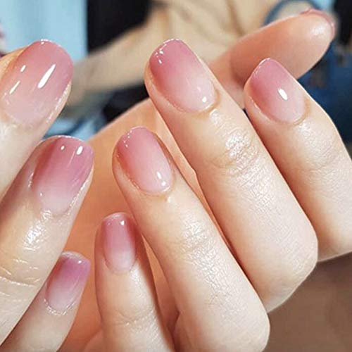 Coffin False Nails Pink Short Fake Nails Oval Artificial Press on Nails Full Cover Stick on Nails 24Pcs for Women and Girls(Pink,24 Count (Pack of 1)) von KAIWON