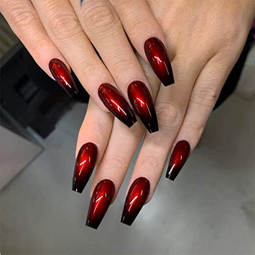 Coffin False Nails Pink Short Fake Nails Oval Artificial Press on Nails Full Cover Stick on Nails 24Pcs for Women and Girls(Red,25 Count (Pack of 1)) von KAIWON