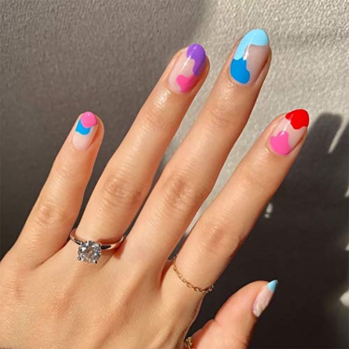 Coffin False Nails Short Fake Nails Graffiti Artificial Acrylic Press on Nails Full Cover Stick on Nails 24pcs for Women and Girls(2) von KAIWON
