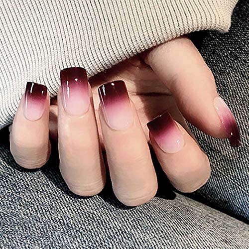Coffin False Nails Short Fake Nails Press on Nails Gradient Ballerina Acrylic Full Cover Stick on Nails 24Pcs for Women and Girls von KAIWON