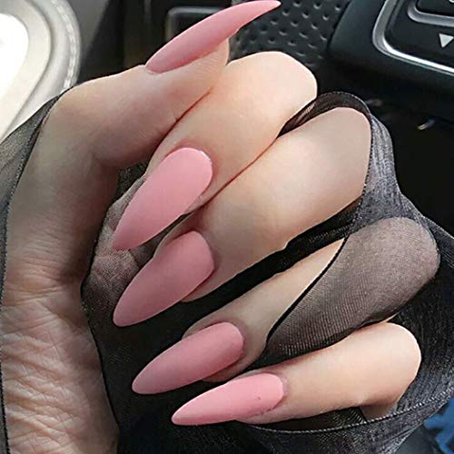 Coffin False Nails Short Pink Fake Nails Pure Color Press on Nails Full Cover Stick on Nails 24pcs for Women and Girls von KAIWON