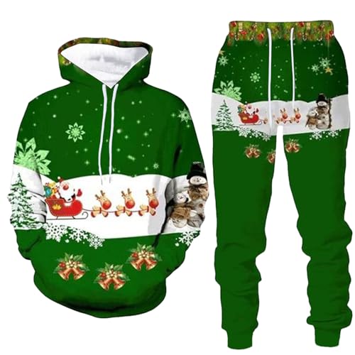 Jogginganzug Herren Set Langarm Hoodie mit Weihnachtsmotiven und Hose 2-teilig Weihnachts Sweatshirt Pullover Sporthose Kapuzenpullover Jogginghose Sportbekleidung Herren Sportanzug Hausanzug von KAIXLIONLY