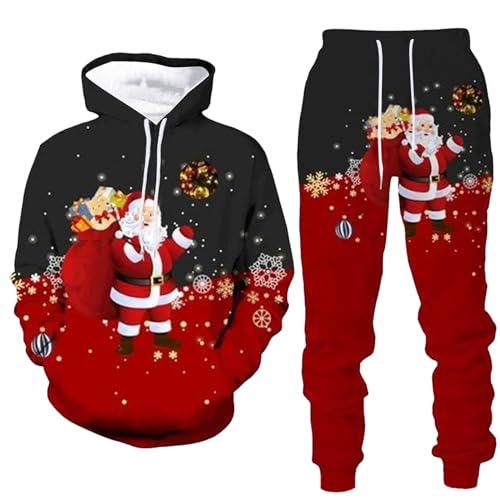 Jogginganzug Herren Set Langarm Hoodie mit Weihnachtsmotiven und Hose 2-teilig Weihnachts Sweatshirt Pullover Sporthose Kapuzenpullover Jogginghose Sportbekleidung Herren Sportanzug Hausanzug von KAIXLIONLY