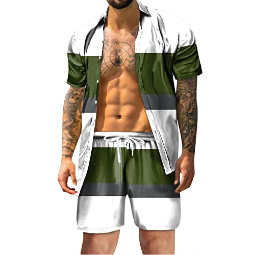 KAIXLIONLY Herren Hawaii-Hemd und Kurze Hosen 2 Teiliges Funky Hawaii-Print Hemd Leicht Atmungsaktiv Kurzarmshirt Streetmode Drucken Männer Shorts Hawaii Hemd Herren Shorts Set von KAIXLIONLY