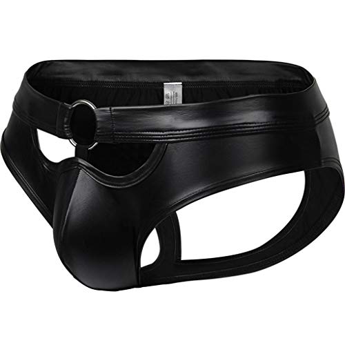 KAIXLIONLY Slip Herren Jockstrap Männer Jock Strap Sexy String Unterwäsche Herren Tanga Sport Underwear Lederoptik Wetlook Männer Schwarz Höschen Herren Underhose von KAIXLIONLY