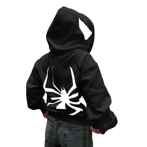 KAIXLIONLY Zipper Hoodie Y2K Herren Damen Sweatjacke mit Kapuze Vintage Spider Print Kapuzenjacke Lockere Harajuku Hoody Sweatshirt Unisex Langarm Hoodie Oversize für Paare von KAIXLIONLY