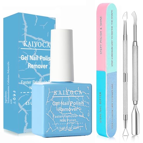 Gel-Nagellackentferner mit 2 Stück Nagelhautschieber + Nagelfeile, Acrylic Gel Nail Polish Remover, Soak-Off, Nagellack schnell und Einfach in 3–5 Minuten Entfernen von KAIYOCA