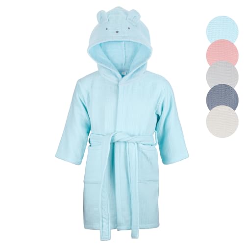 KAKU NANU Bademantel Kinder Mädchen Baumwolle Frottee Baby Kinderbademantel mit Kapuze Bathrobe Morgenmantel Cyan 86 92 98 von KAKU NANU